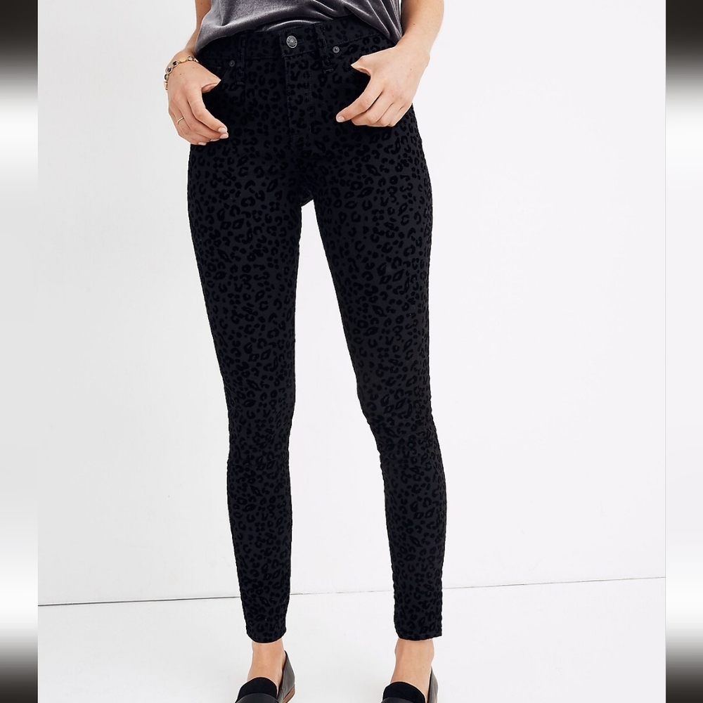 NWOT! Madewell 9" Mid-Rise Skinny Jeans Flocked Leopard Edition Size 26 Waist - Picture 2 of 11